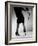 Model Wearing Tight Skirt and Stripped Patent Sandals with New Heelless Stockings-Gjon Mili-Framed Photographic Print