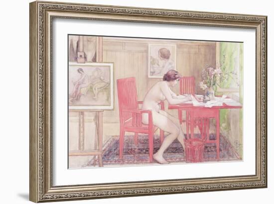 Model Writing Postcards, 1906-Carl Larsson-Framed Giclee Print