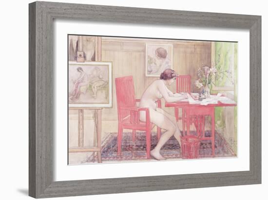 Model Writing Postcards, 1906-Carl Larsson-Framed Giclee Print