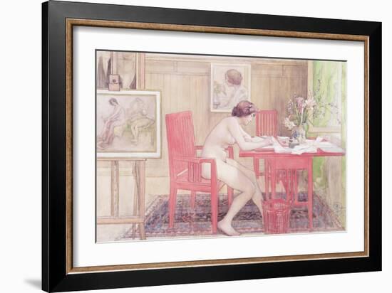 Model Writing Postcards, 1906-Carl Larsson-Framed Giclee Print