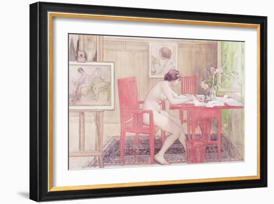 Model Writing Postcards, 1906-Carl Larsson-Framed Giclee Print