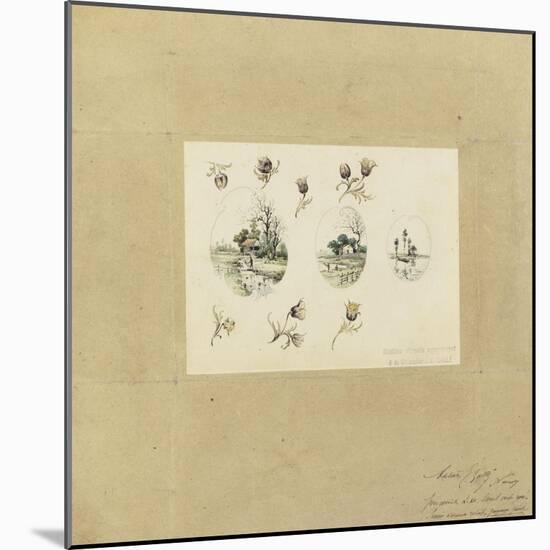 Modèle de décor pour un vase-cornet Louis XV : trois paysages lacustres inscrits dans des-Emile Gallé-Mounted Giclee Print