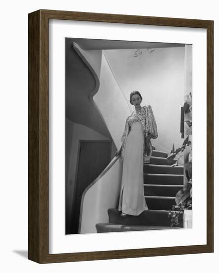 Modeling a Custom Made Evening Gown-Nina Leen-Framed Photographic Print