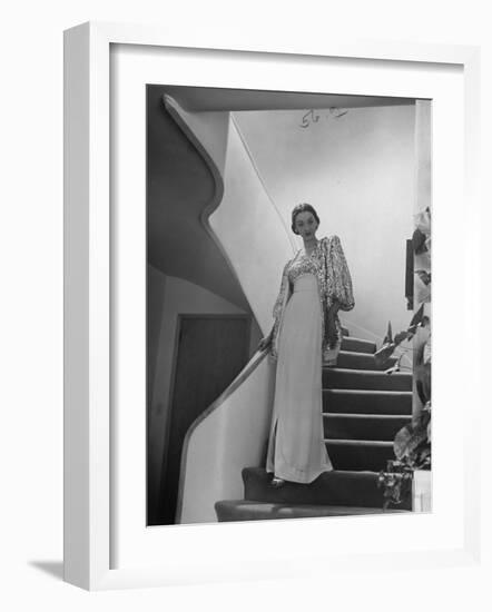 Modeling a Custom Made Evening Gown-Nina Leen-Framed Photographic Print