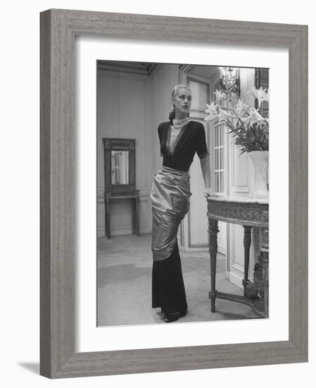 Modeling a Custom Made Evening Gown-Nina Leen-Framed Photographic Print