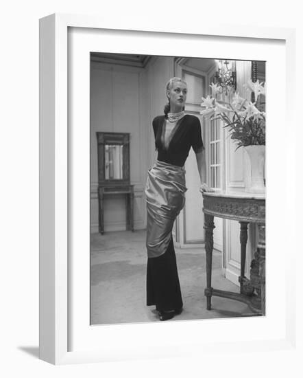 Modeling a Custom Made Evening Gown-Nina Leen-Framed Photographic Print