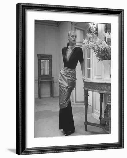 Modeling a Custom Made Evening Gown-Nina Leen-Framed Photographic Print