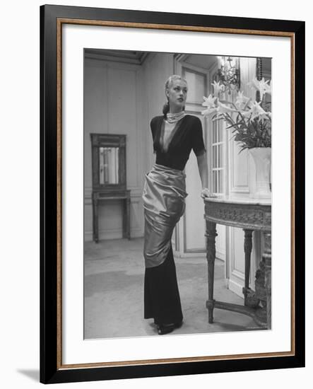 Modeling a Custom Made Evening Gown-Nina Leen-Framed Photographic Print