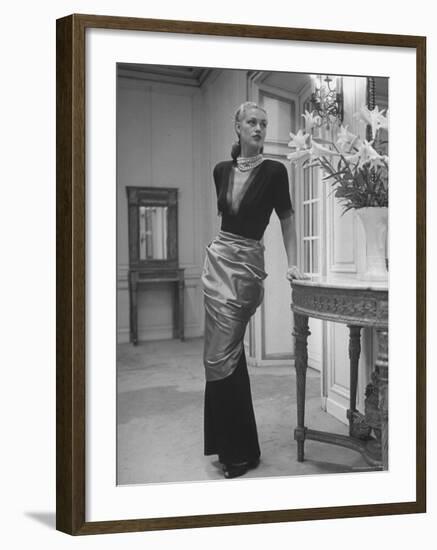 Modeling a Custom Made Evening Gown-Nina Leen-Framed Photographic Print