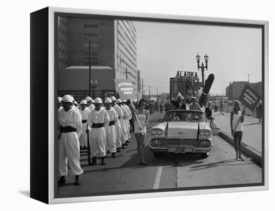 Models and a Cadillac on a Parade, USA, (C1959)-null-Framed Premier Image Canvas