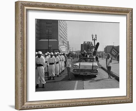 Models and a Cadillac on a Parade, USA, (C1959)-null-Framed Photographic Print