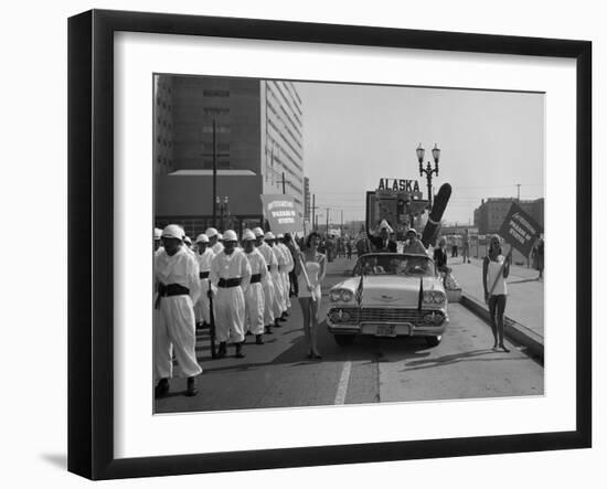 Models and a Cadillac on a Parade, USA, (C1959)-null-Framed Photographic Print