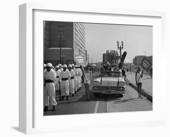 Models and a Cadillac on a Parade, USA, (C1959)-null-Framed Photographic Print