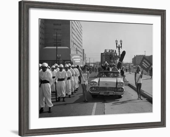 Models and a Cadillac on a Parade, USA, (C1959)-null-Framed Photographic Print