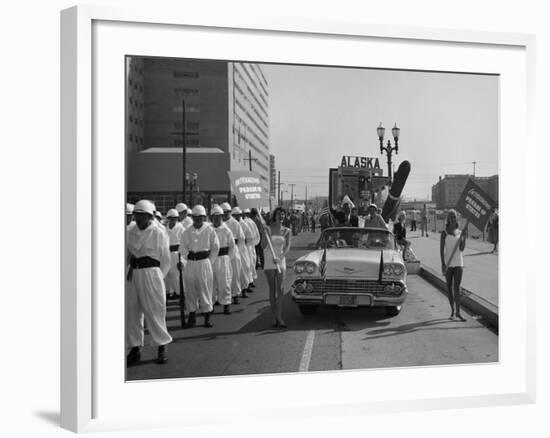 Models and a Cadillac on a Parade, USA, (C1959)-null-Framed Photographic Print