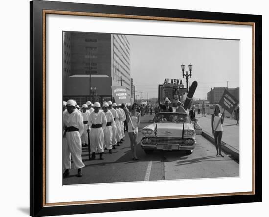 Models and a Cadillac on a Parade, USA, (C1959)-null-Framed Photographic Print