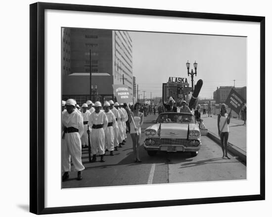 Models and a Cadillac on a Parade, USA, (C1959)-null-Framed Photographic Print