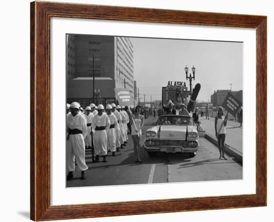 Models and a Cadillac on a Parade, USA, (C1959)-null-Framed Photographic Print