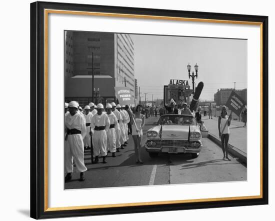 Models and a Cadillac on a Parade, USA, (C1959)-null-Framed Photographic Print