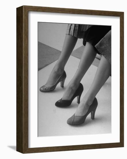 Models Displaying Different Styles of Shoes-Nina Leen-Framed Photographic Print