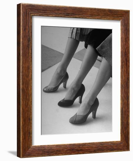 Models Displaying Different Styles of Shoes-Nina Leen-Framed Photographic Print