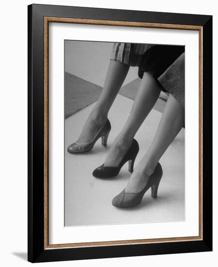 Models Displaying Different Styles of Shoes-Nina Leen-Framed Photographic Print