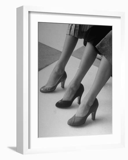 Models Displaying Different Styles of Shoes-Nina Leen-Framed Photographic Print