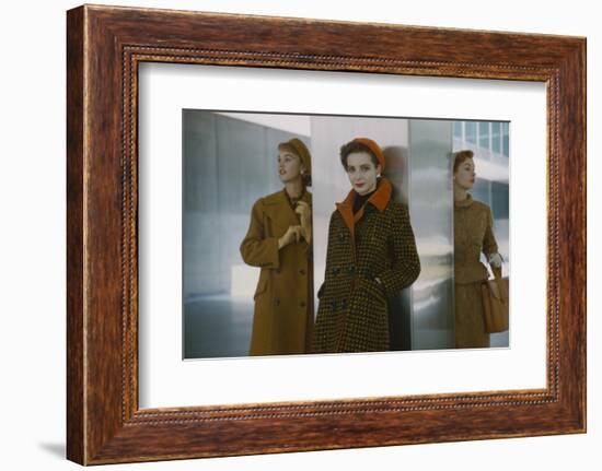 Models in Autumn Coats and Berets as They Pose Beside a Column in Lever House, New York, NY, 1954-Nina Leen-Framed Photographic Print