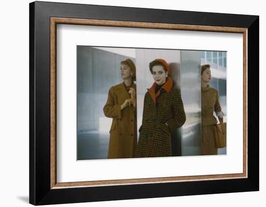 Models in Autumn Coats and Berets as They Pose Beside a Column in Lever House, New York, NY, 1954-Nina Leen-Framed Photographic Print