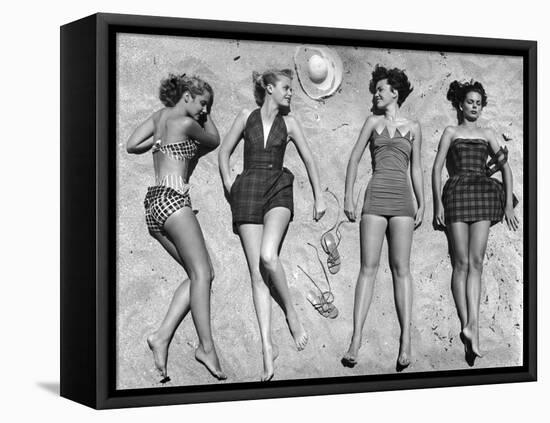 Models Lying on Beach to Display Bathing Suits-Nina Leen-Framed Premier Image Canvas