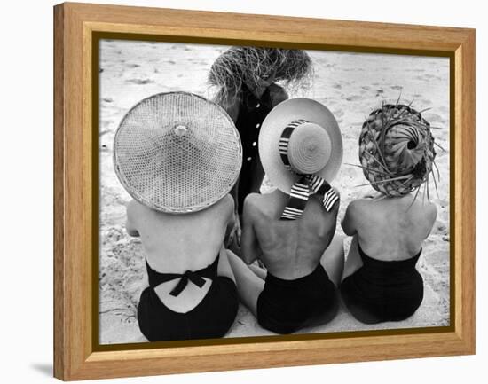 Models on Beach Wearing Different Designs of Straw Hats-Nina Leen-Framed Premier Image Canvas