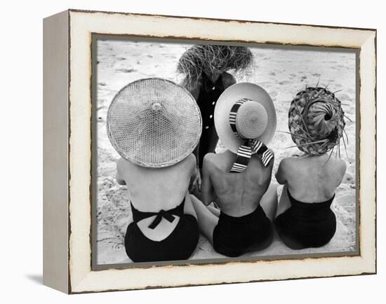 Models on Beach Wearing Different Designs of Straw Hats-Nina Leen-Framed Premier Image Canvas