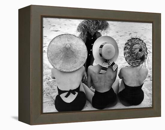 Models on Beach Wearing Different Designs of Straw Hats-Nina Leen-Framed Premier Image Canvas