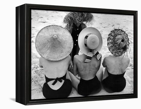 Models on Beach Wearing Different Designs of Straw Hats-Nina Leen-Framed Premier Image Canvas