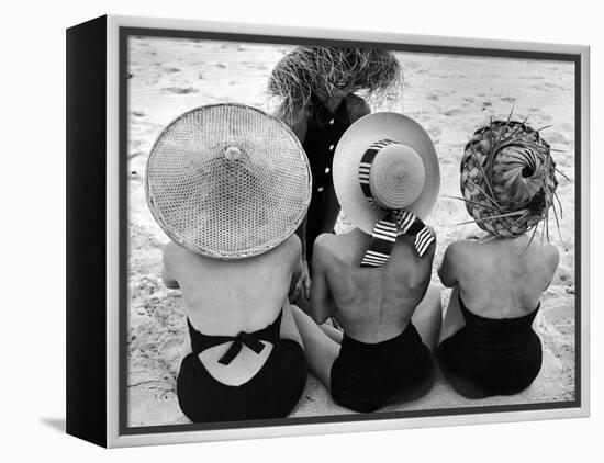 Models on Beach Wearing Different Designs of Straw Hats-Nina Leen-Framed Premier Image Canvas