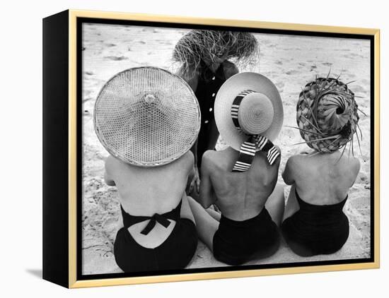 Models on Beach Wearing Different Designs of Straw Hats-Nina Leen-Framed Premier Image Canvas