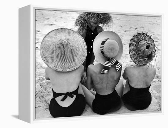 Models on Beach Wearing Different Designs of Straw Hats-Nina Leen-Framed Premier Image Canvas