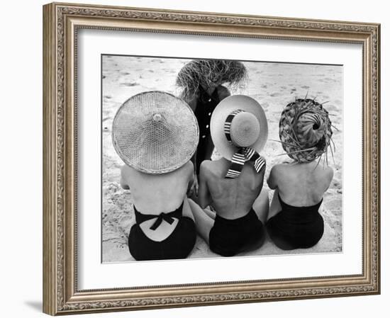 Models on Beach Wearing Different Designs of Straw Hats-Nina Leen-Framed Premium Photographic Print