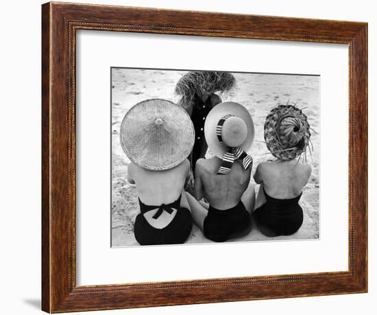 Models on Beach Wearing Different Designs of Straw Hats-Nina Leen-Framed Premium Photographic Print