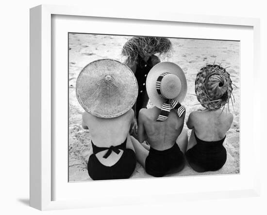 Models on Beach Wearing Different Designs of Straw Hats-Nina Leen-Framed Premium Photographic Print