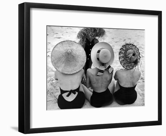 Models on Beach Wearing Different Designs of Straw Hats-Nina Leen-Framed Photographic Print