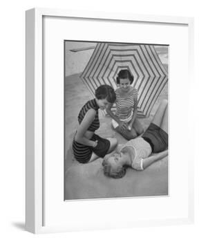 Models on Beach Wearing Latest Beach Fashions-Nina Leen-Framed Photographic Print