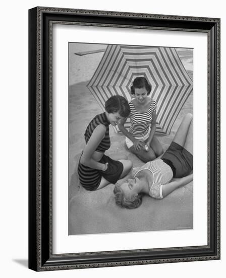 Models on Beach Wearing Latest Beach Fashions-Nina Leen-Framed Photographic Print