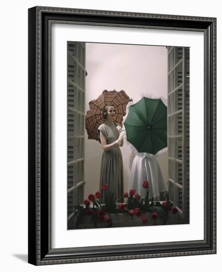 Models Posing with Umbrellas in a Macy's Department Store Display, New York, NY, 1948-Nina Leen-Framed Photographic Print