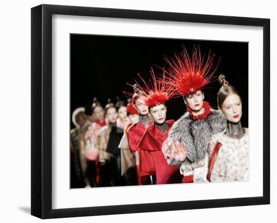 Models Present Creations by Japanese Fashion Designer Toshikazu Iwaya for Fashion House Iwaya-null-Framed Photographic Print