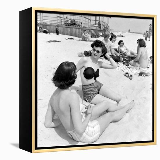 Models Sporting Adhesive Strapless Brassiere Designed by Charles L. Langs, Jones Beach, NY, 1949-Nina Leen-Framed Premier Image Canvas