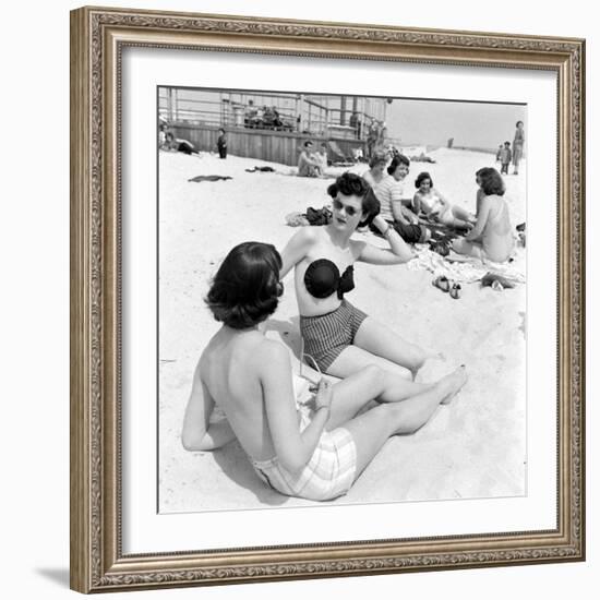 Models Sporting Adhesive Strapless Brassiere Designed by Charles L. Langs, Jones Beach, NY, 1949-Nina Leen-Framed Photographic Print