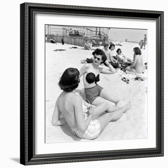 Models Sporting Adhesive Strapless Brassiere Designed by Charles L. Langs, Jones Beach, NY, 1949-Nina Leen-Framed Photographic Print