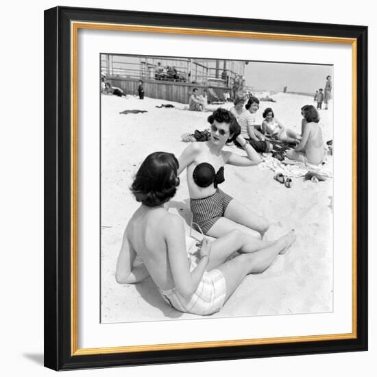 Models Sporting Adhesive Strapless Brassiere Designed by Charles L. Langs, Jones Beach, NY, 1949-Nina Leen-Framed Photographic Print