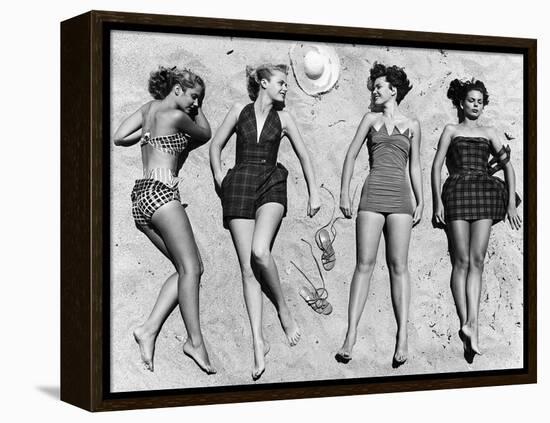 Models Sunbathing, Wearing Latest Beach Fashions-Nina Leen-Framed Premier Image Canvas